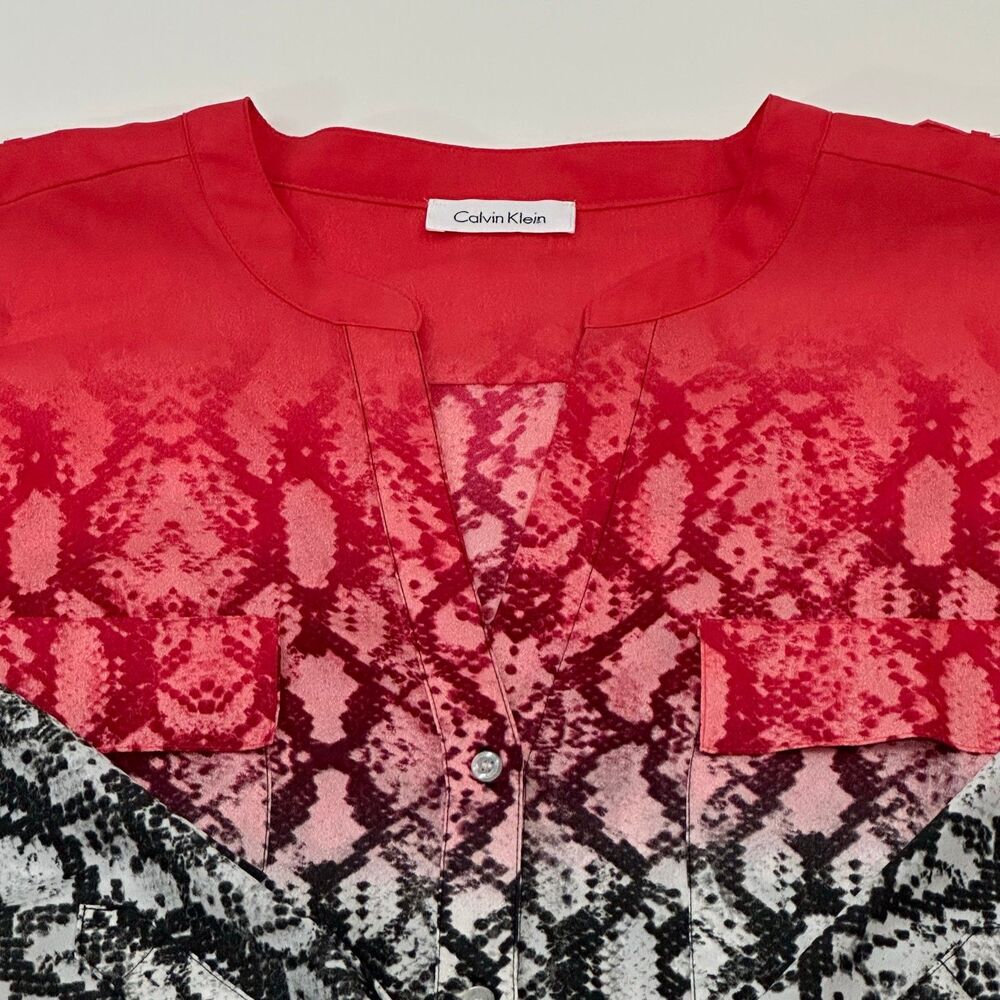 Calvin Klein Women's Long Sleeve Snake Print Blouse Red Black Size 3XL